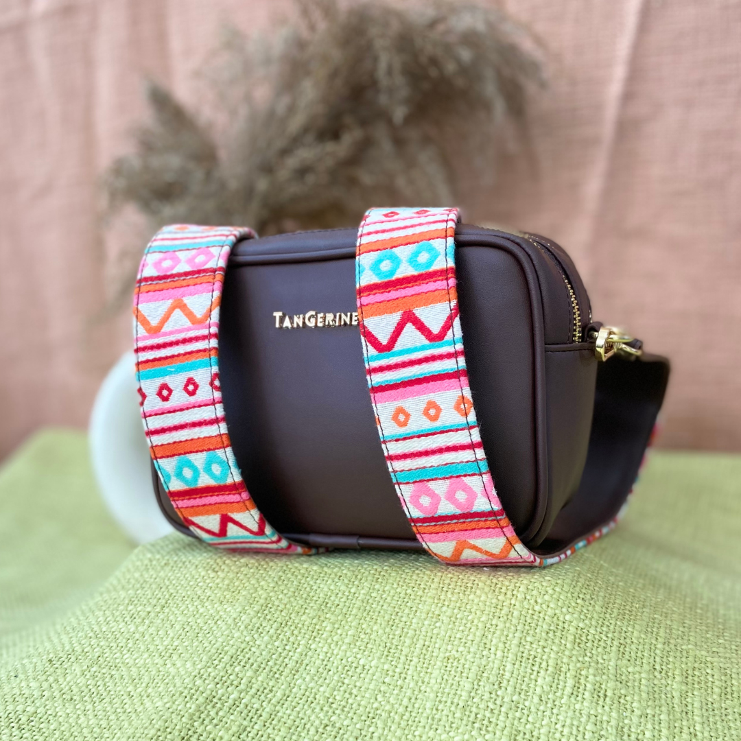 Brown Dual Compartment Sling Bag with Boho Belt + Mini Wallet