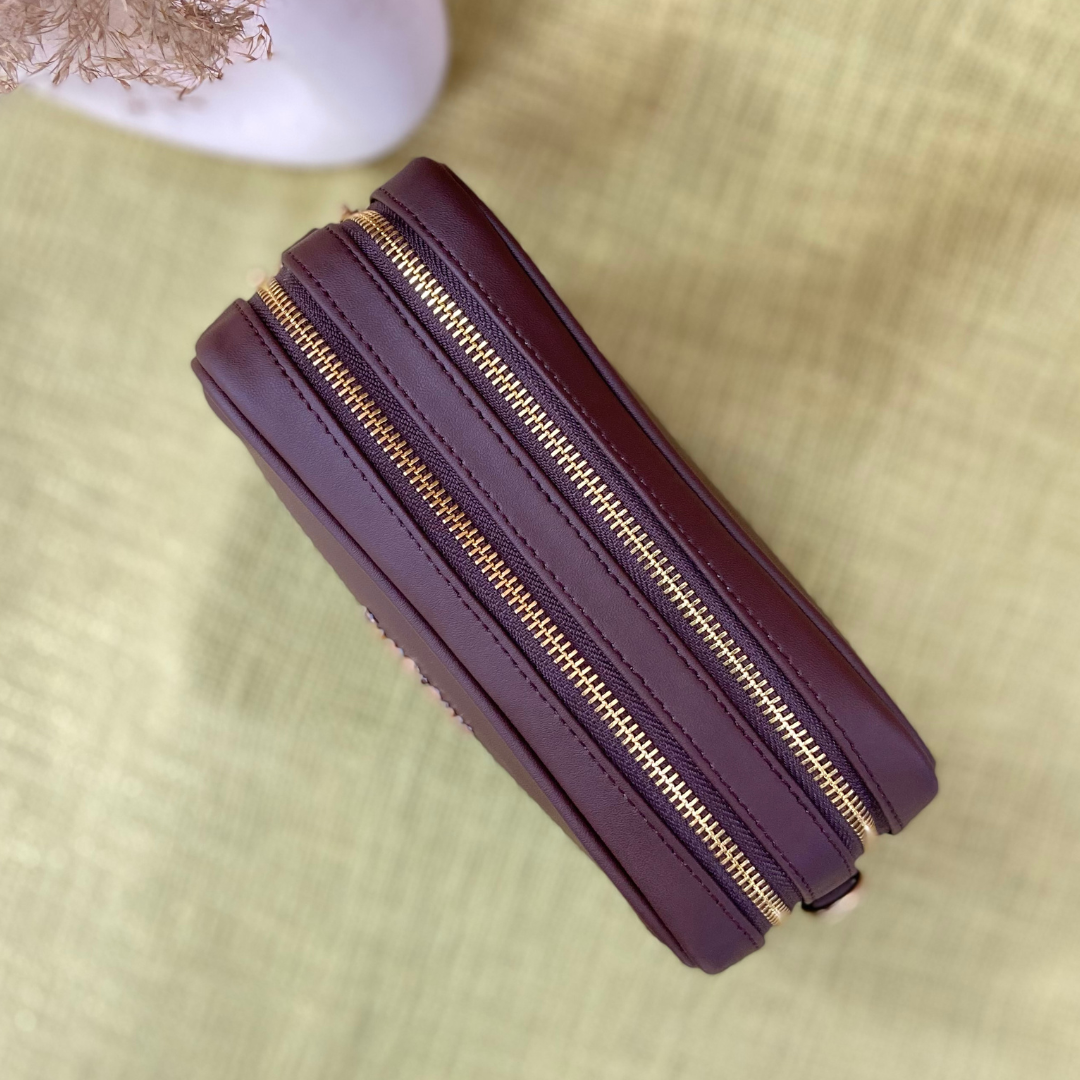 Brown Dual Compartment + Brown with Black & White Stripes Pochette Belt