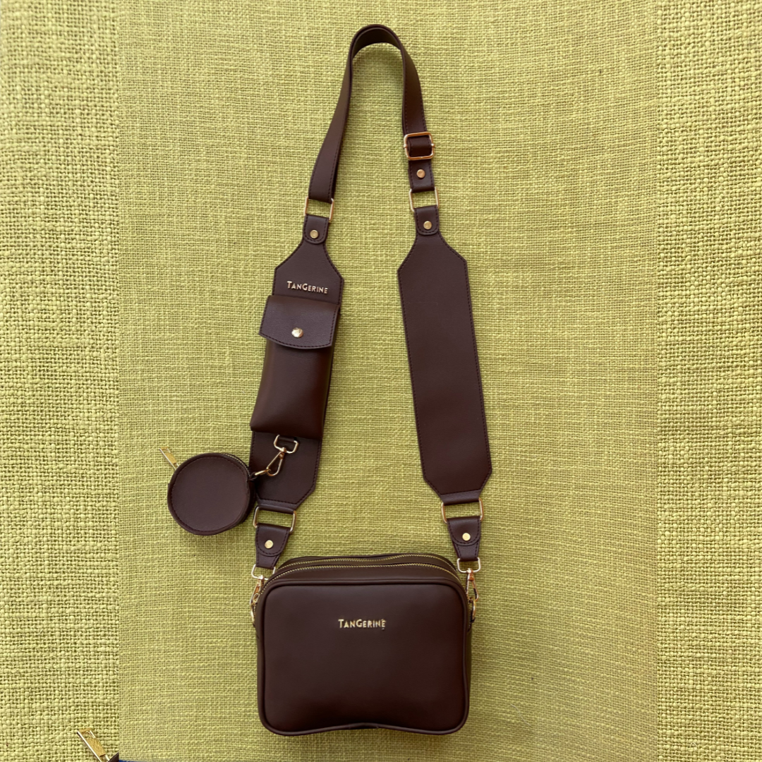 Brown Dual Compartment + Brown Plain Pochette Belt
