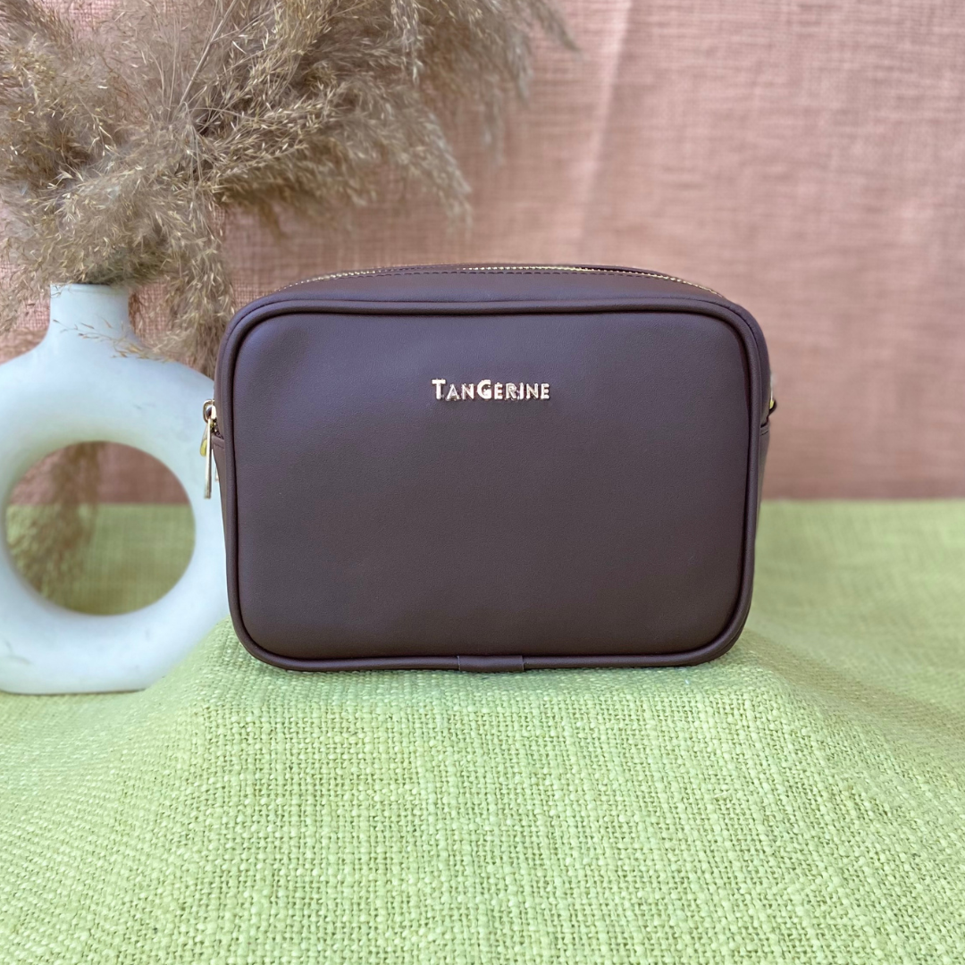 Brown Dual Compartment Sling Bag with Boho Belt