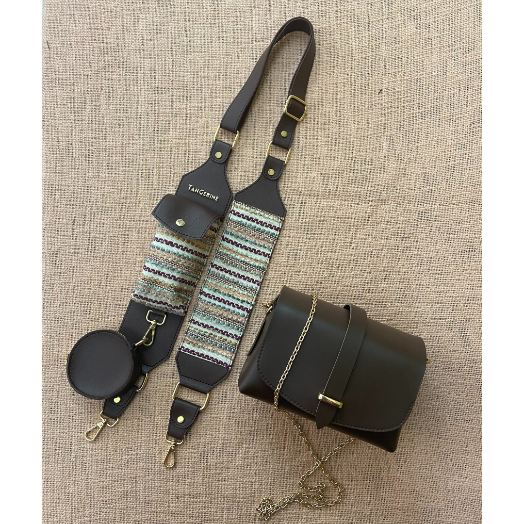 Brown Eva + Brown Tribal Cloth on Pocket Pochette Belt