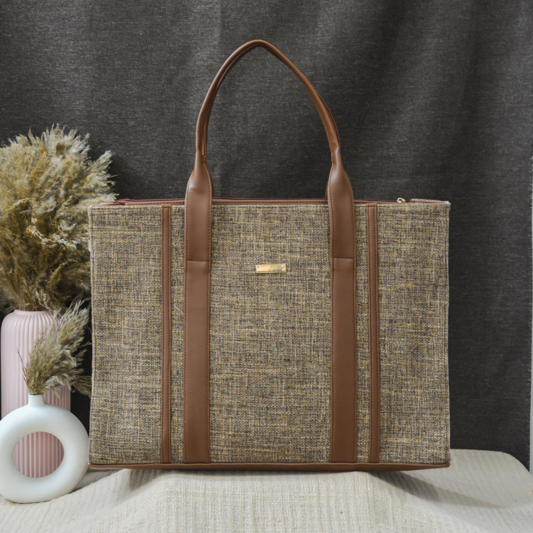 Brown Monogram Book Tote Metal Initials