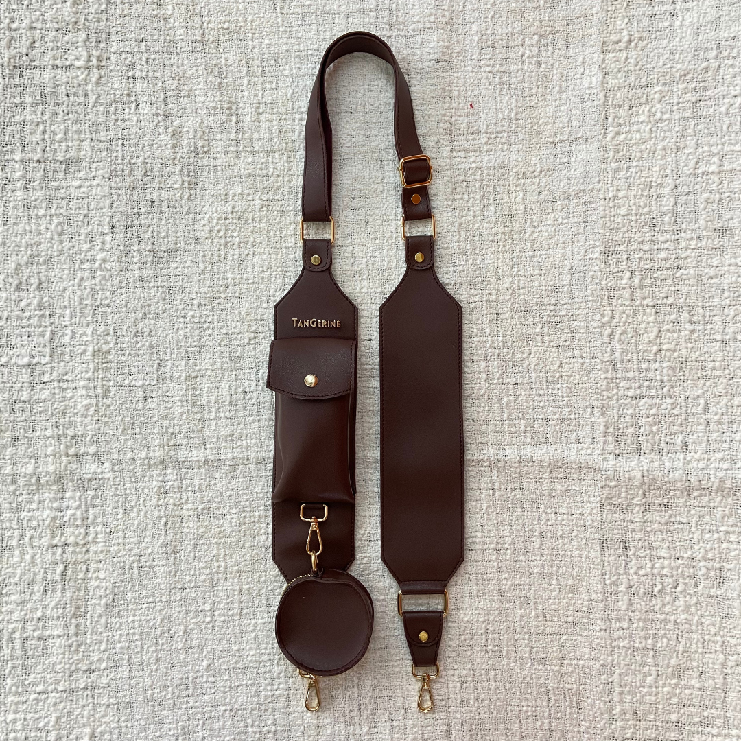 Brown Plain Pochette Belt with Phone Case
