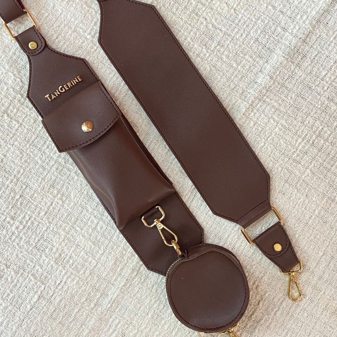 Brown Plain Pochette Belt with Phone Case