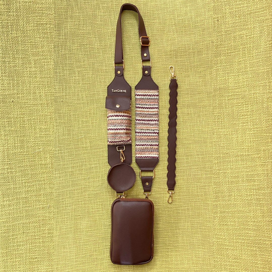 Brown Pouch + Brown Tribal Cloth on Pocket Pochette Belt
