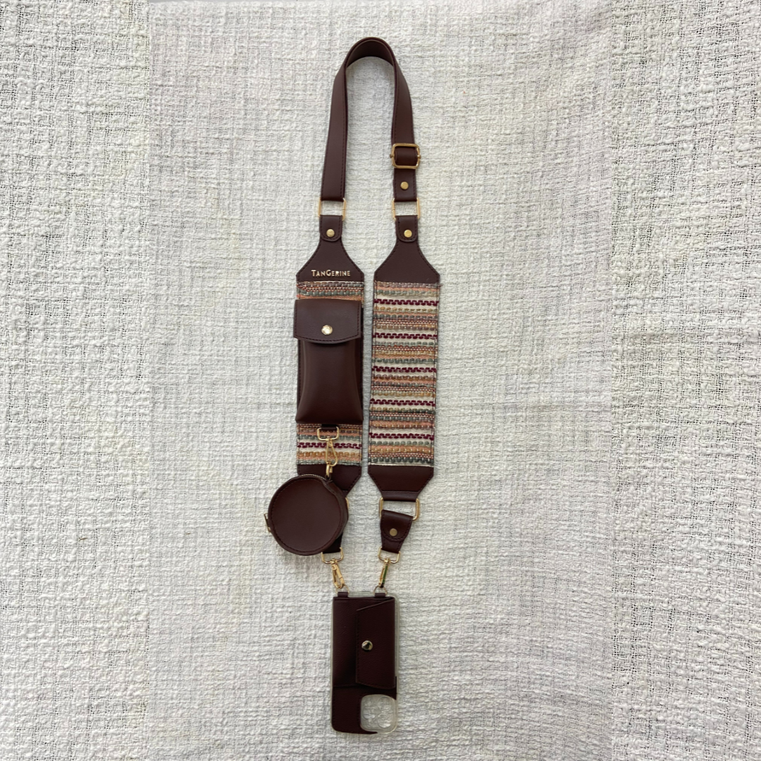 Brown Tribal Pochette Belt with phone Case