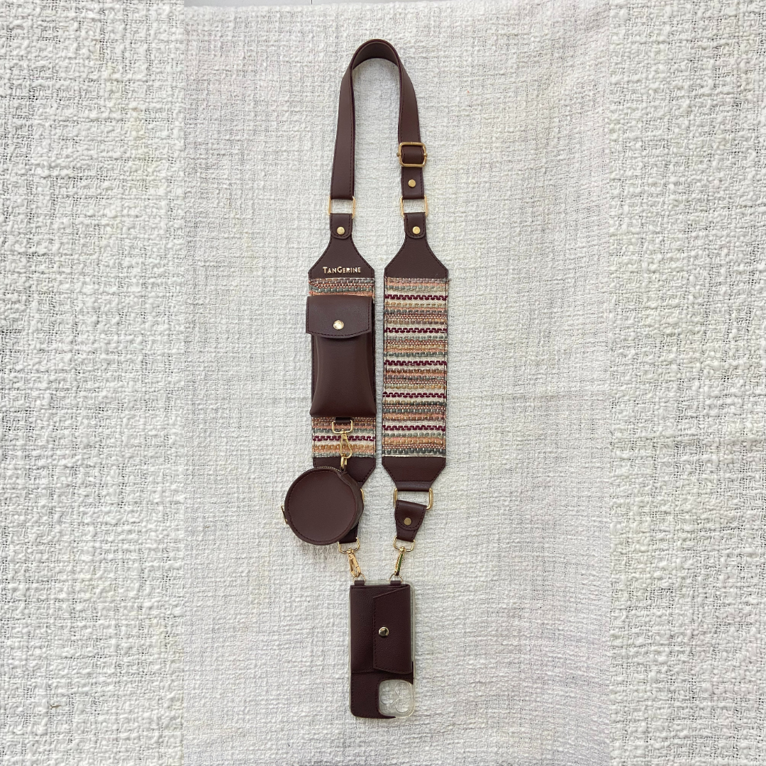 Brown Tribal Pochette Belt with phone Case