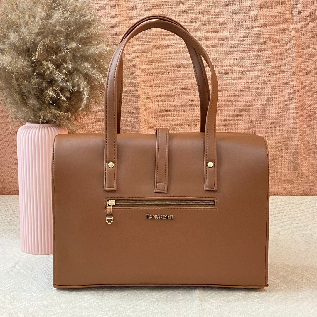 Brown with Black & White Stripes Leera 14inch Bag