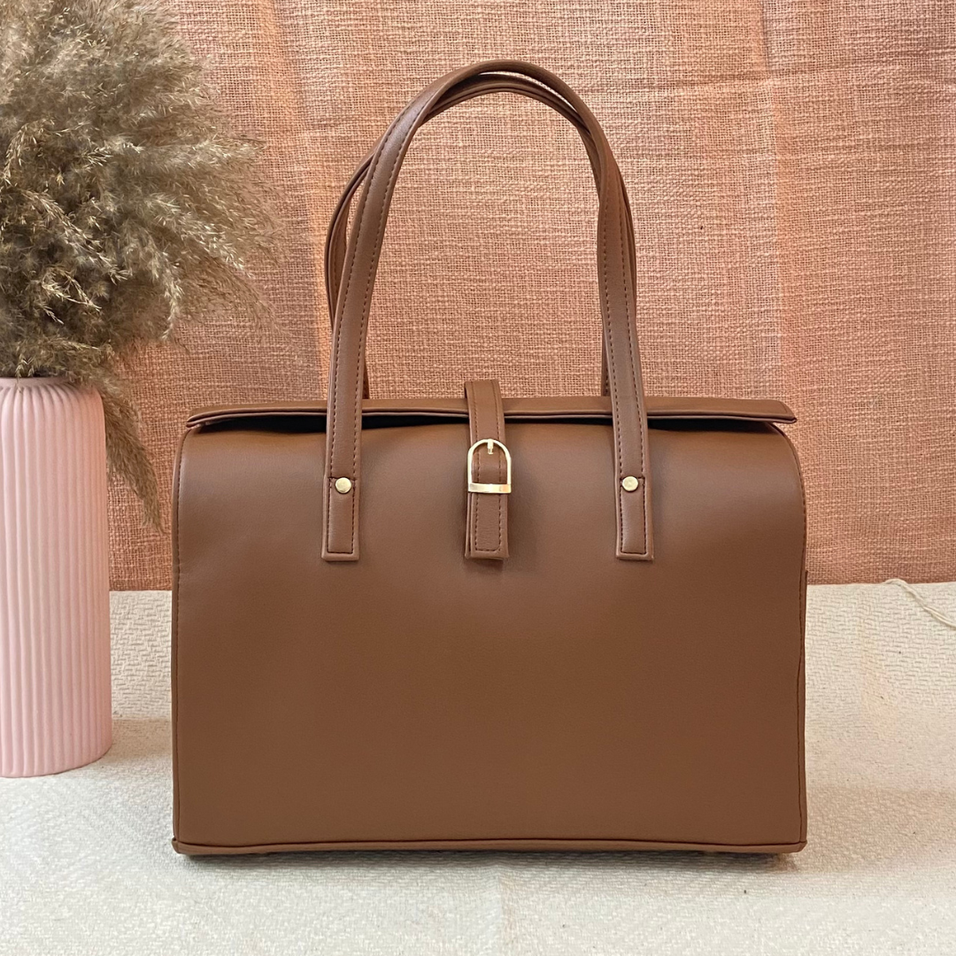 Brown with Black & White Stripes Leera 14inch Bag