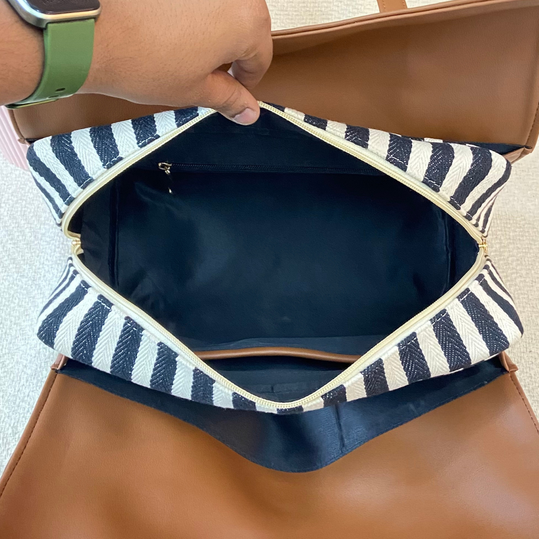 Brown with Black & White Stripes Leera 14inch Bag