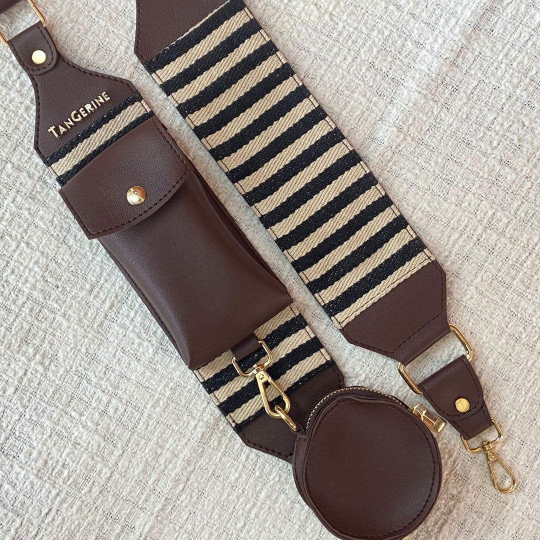 Brown with Black & White Stripes Pochette only Belt