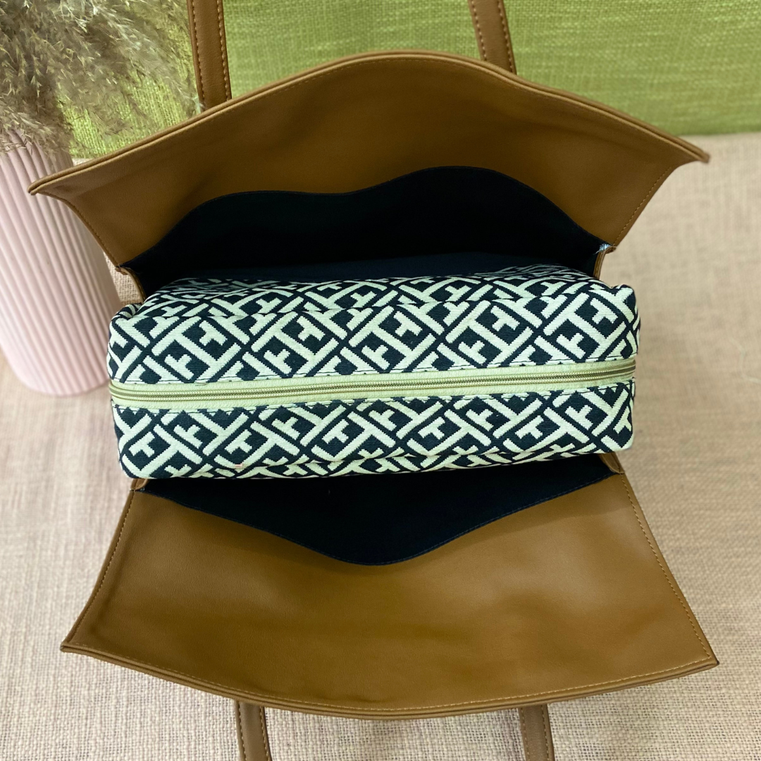 Brown with T-Shape Leera 14inch Bag + Big Wallet Combo