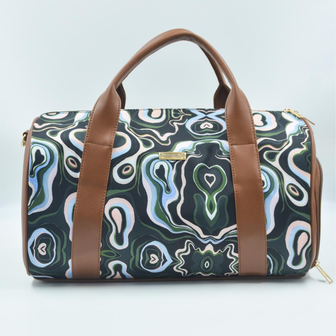 Brown with green forest duffle bag