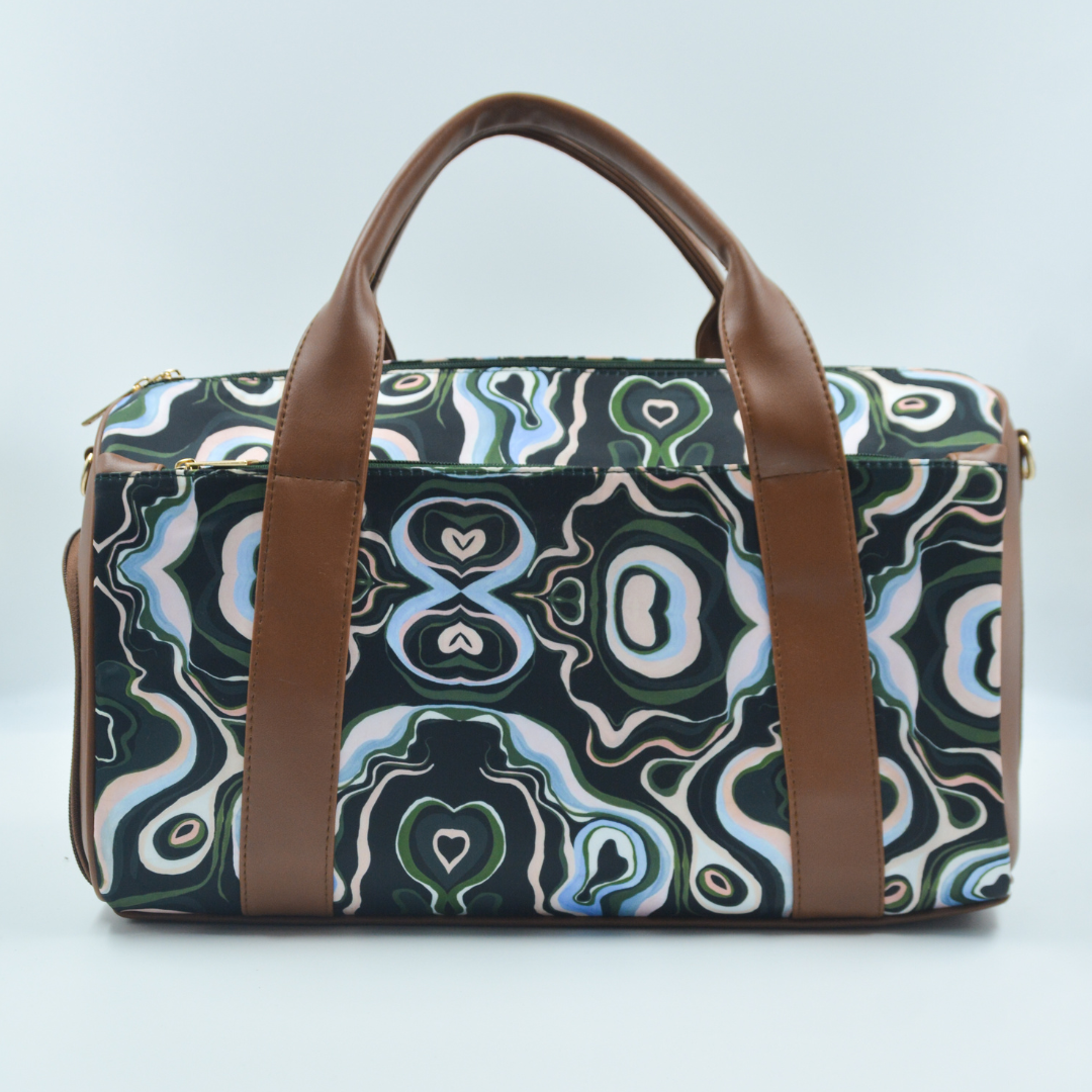 Brown with green forest duffle bag