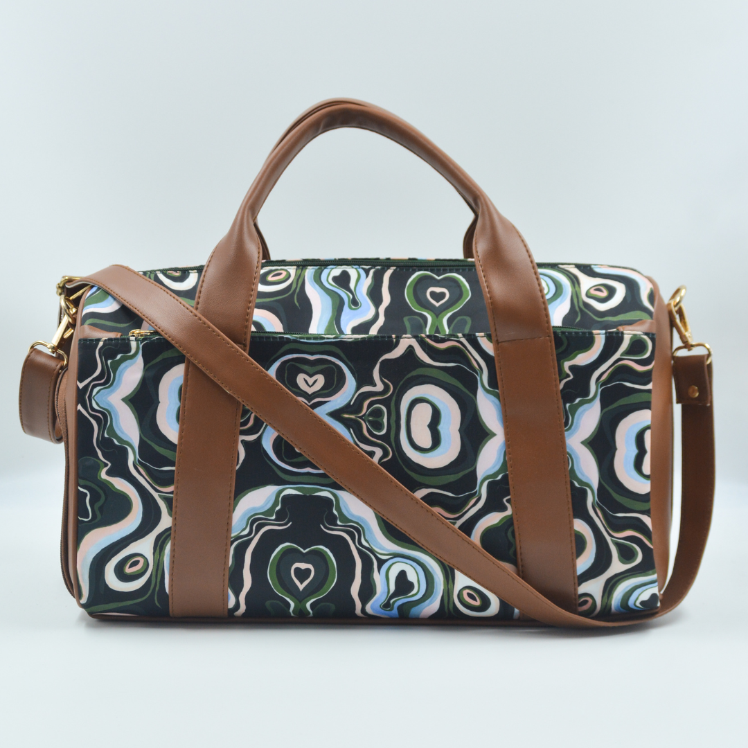 Brown with green forest duffle bag