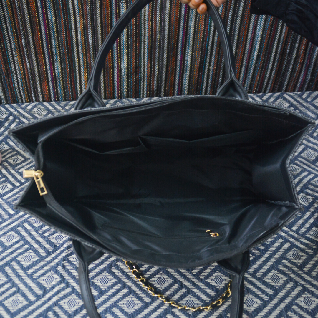 Charcoal Grey Chain Tote Handwork (2 Initials)