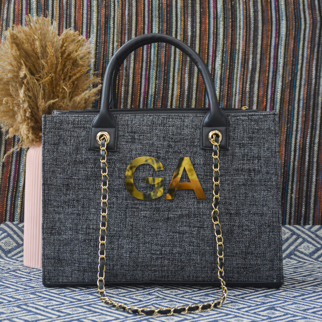 Charcoal Grey Chain Tote Metal (2 Initials)