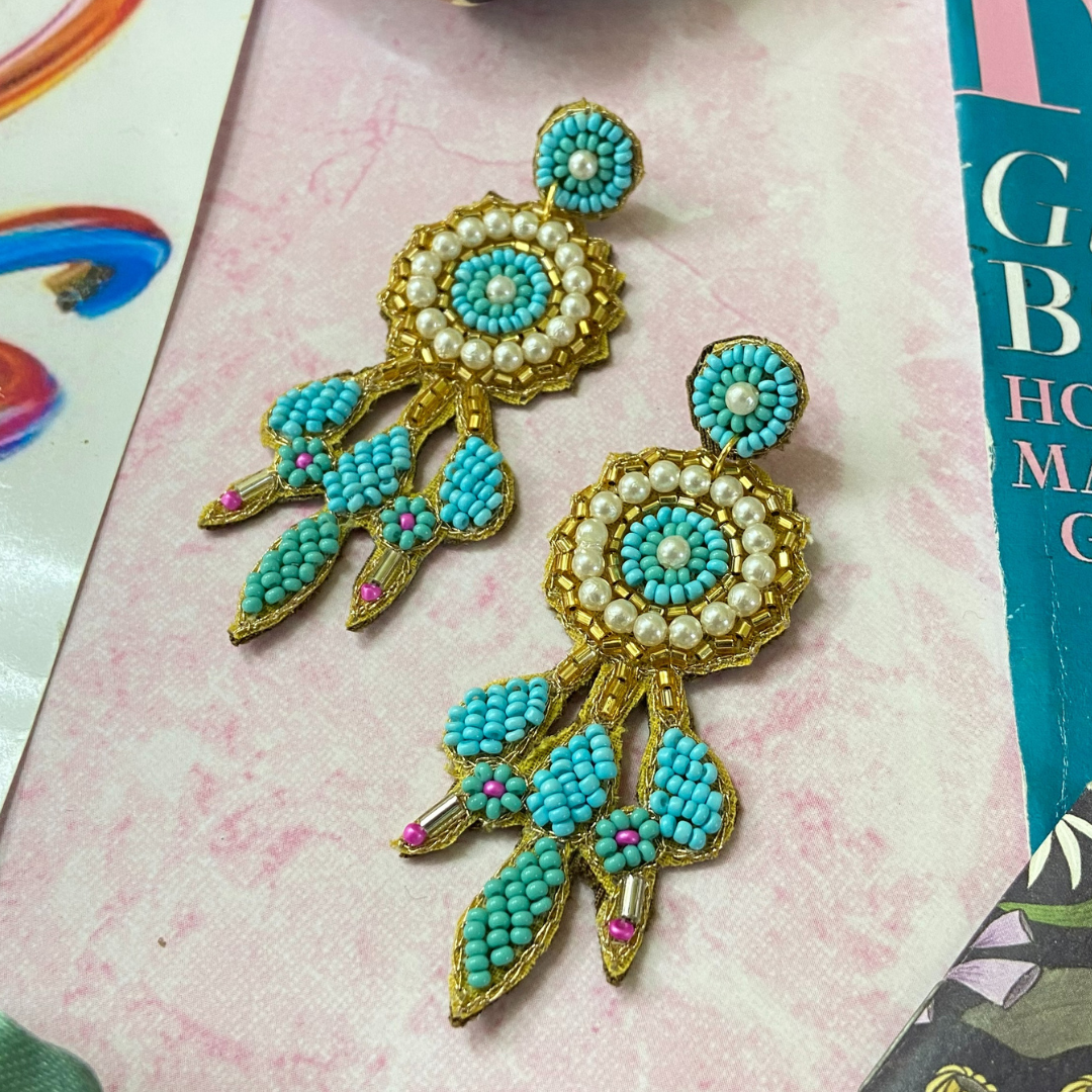 Cabana in Light Blue & Gold Earrings