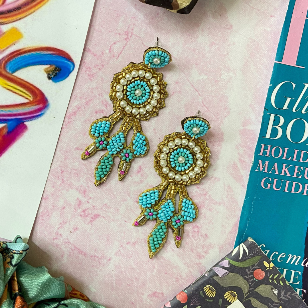Cabana in Light Blue & Gold Earrings