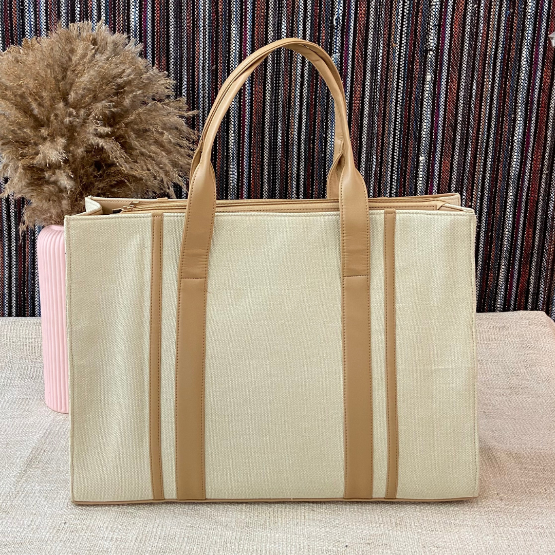 Cream Monogram Book Tote Evil Eye with Handwork Initials