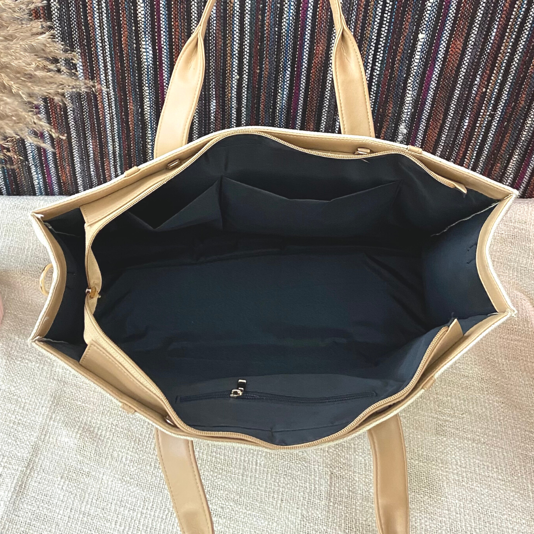 Cream Monogram Book Tote Evil Eye with Handwork Initials