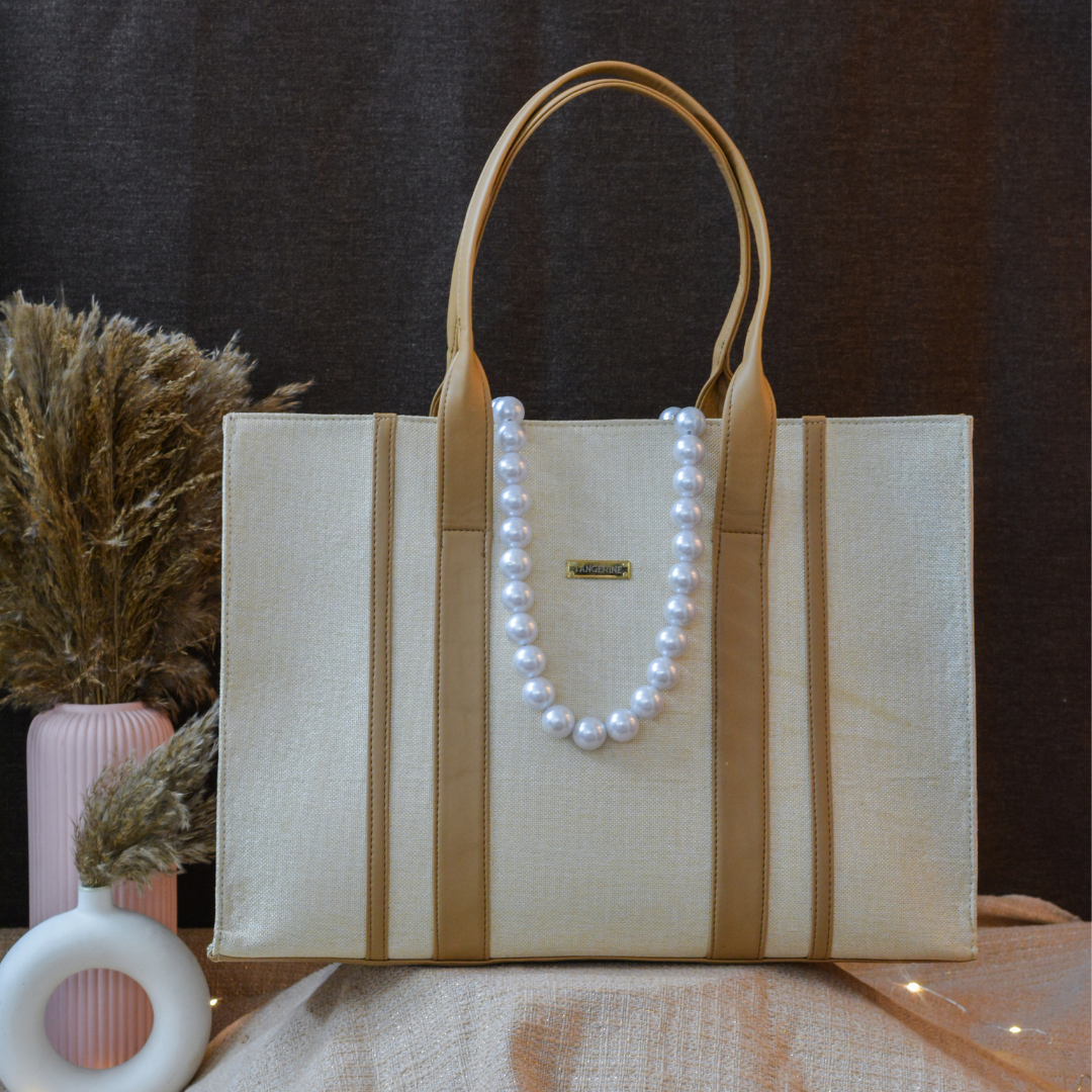 Cream Monogram book Tote Handwork initials.