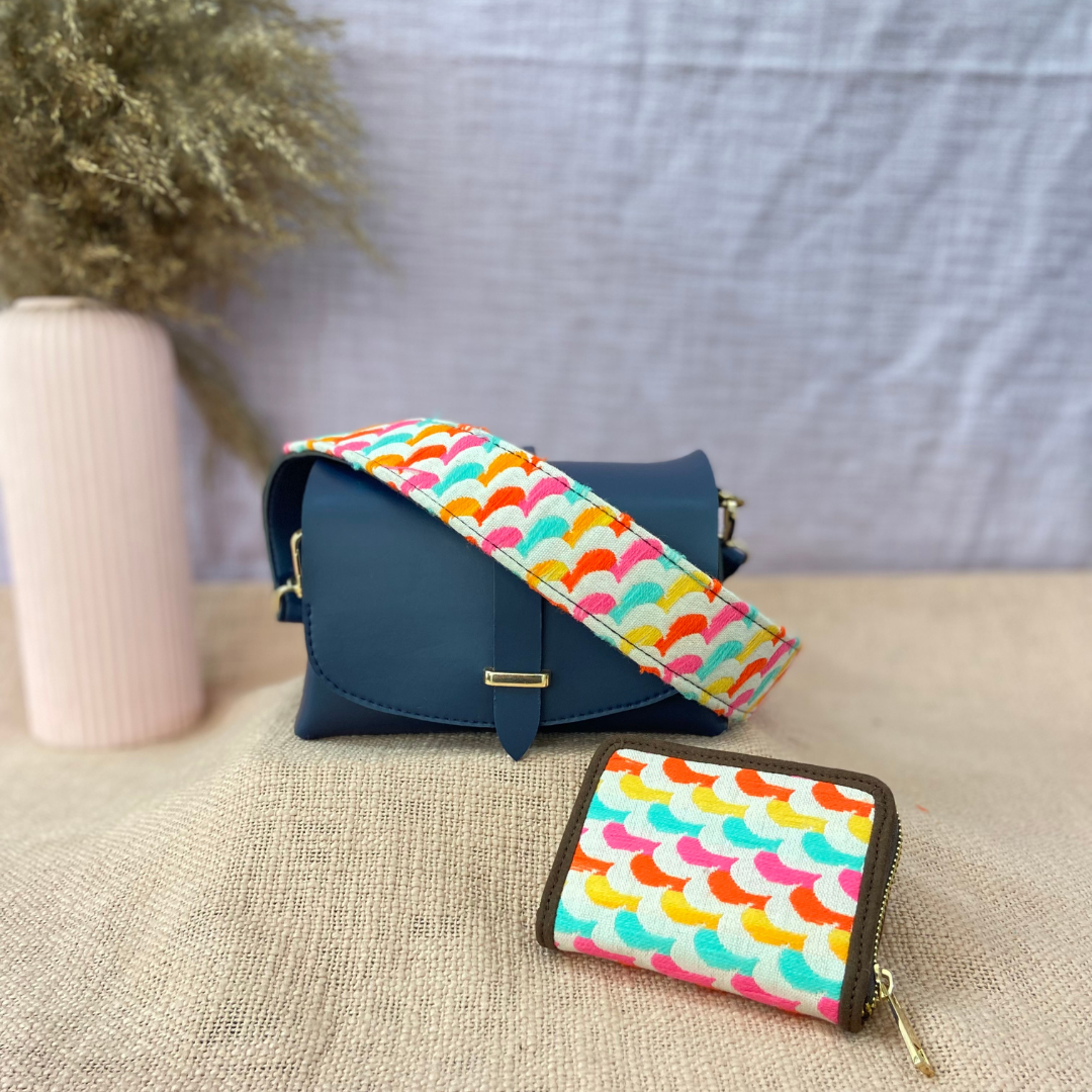 Dark Blue Eva Bag with Colorful Wave Belt + Mini Wallet