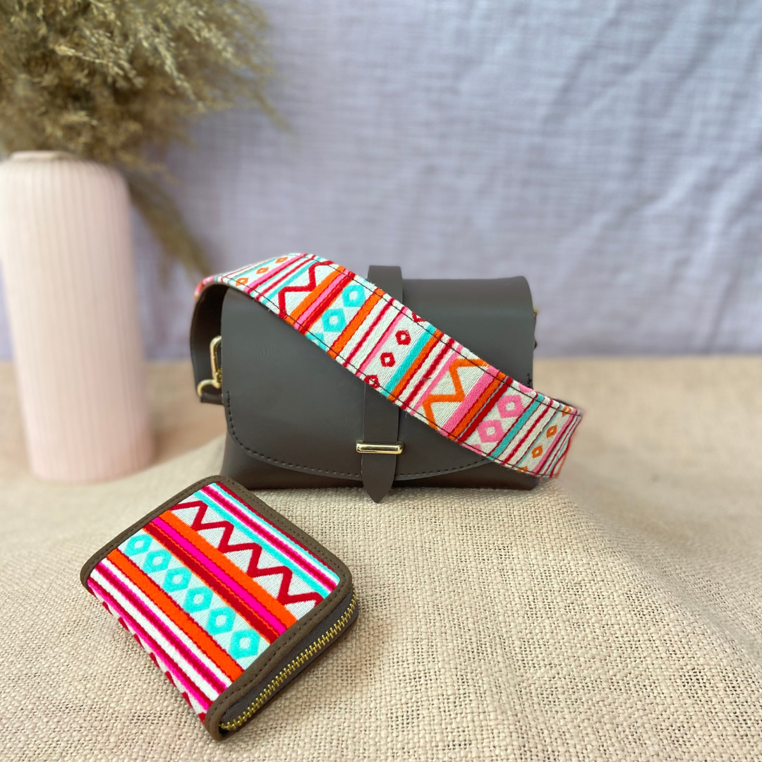 Dark Brown Eva Bag with Boho Belt + Mini Wallet