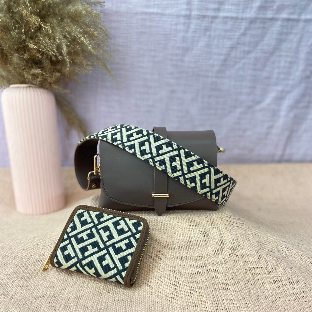 Dark Brown Eva Bag with T-Shape Design Belt + Big & Small Wallet Combo