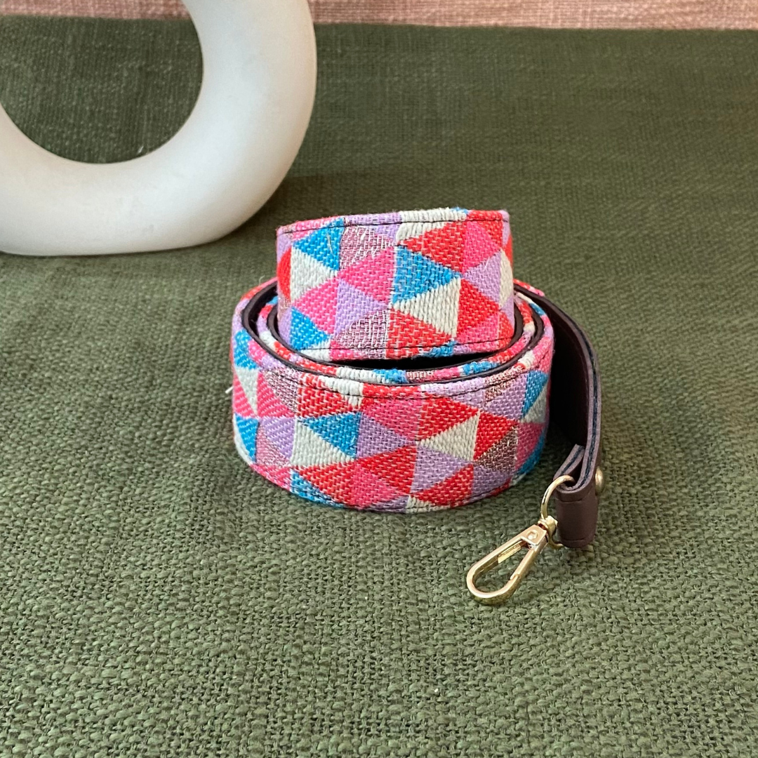 Dark Brown Pink Triangle Multi-color Shoulder Strap