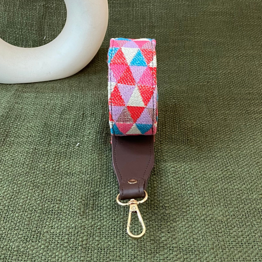 Dark Brown Pink Triangle Multi-color Shoulder Strap