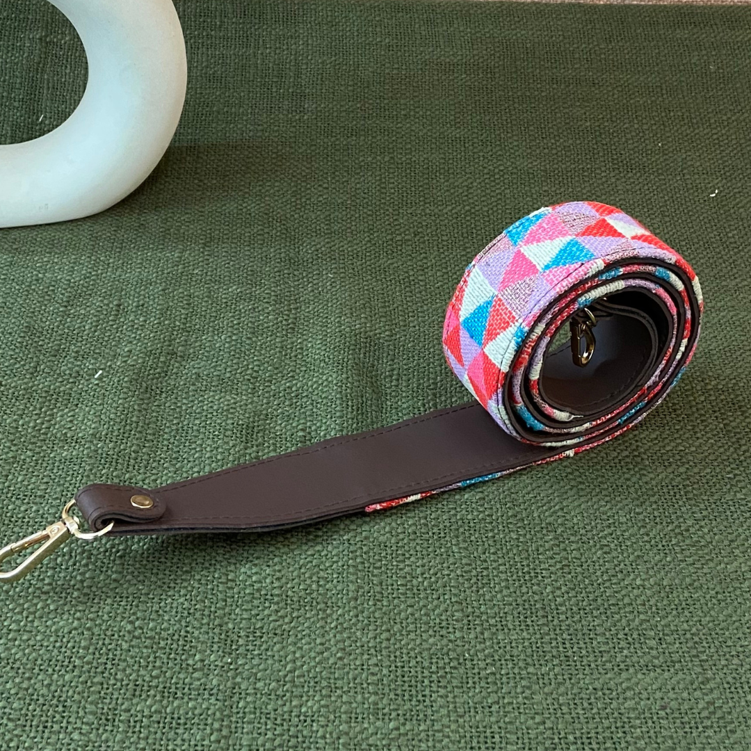 Dark Brown Pink Triangle Multi-color Shoulder Strap