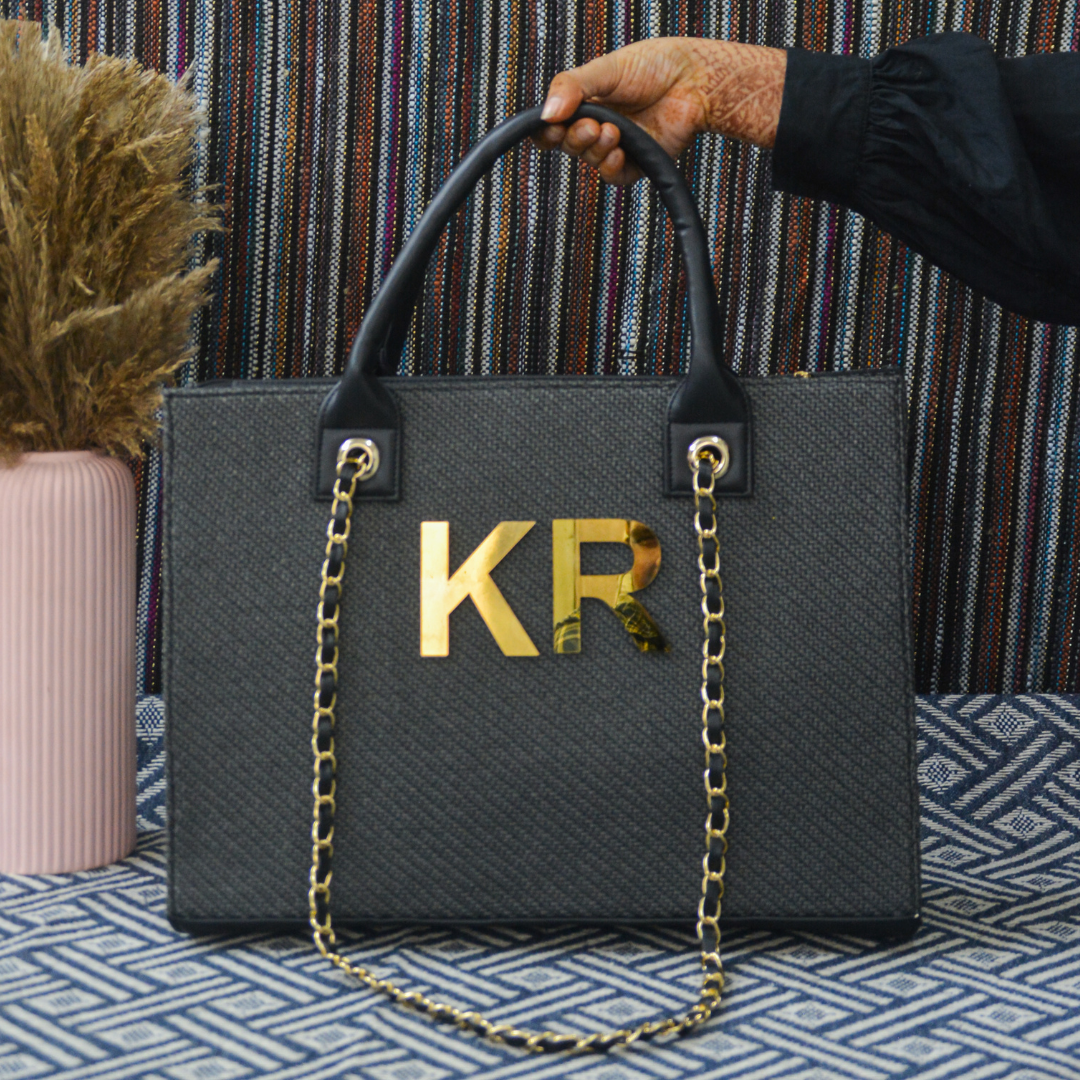 Dark Grey Chain Tote Metal (2 Initials)