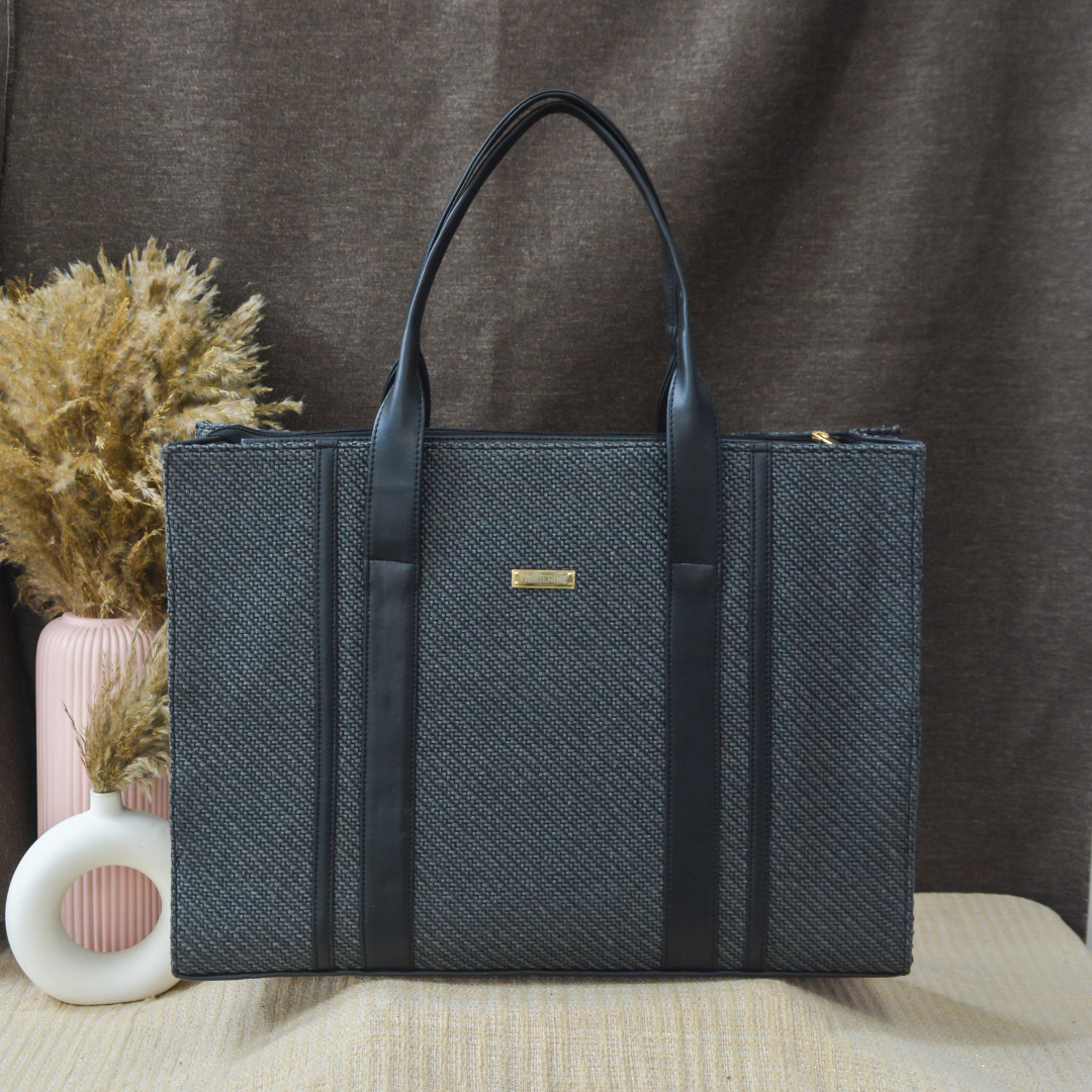 Dark Grey Monogram Book Tote Handwork Initials.
