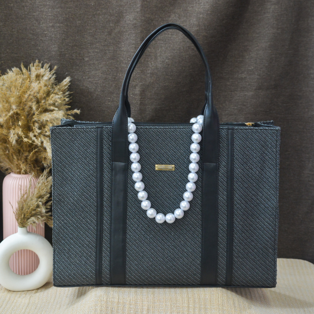 Dark Grey Monogram Book Tote Handwork Initials.