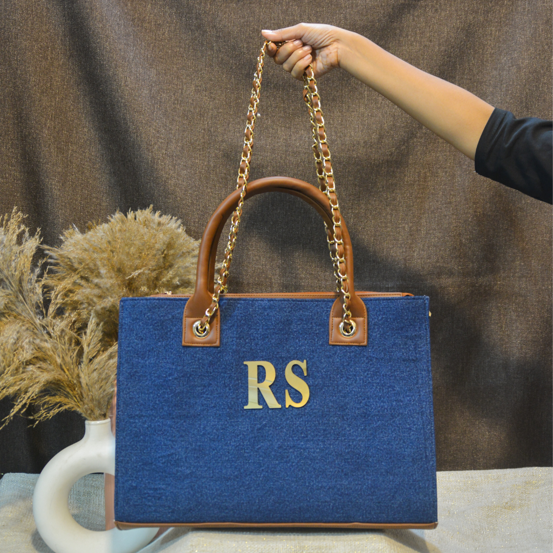 Denim Chain Tote Metal (2 initials)