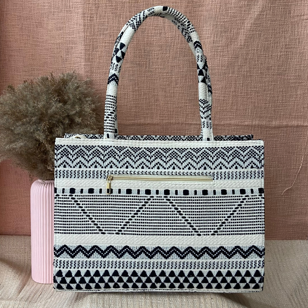 Emmy Black & White Tribal XL Tote Bag