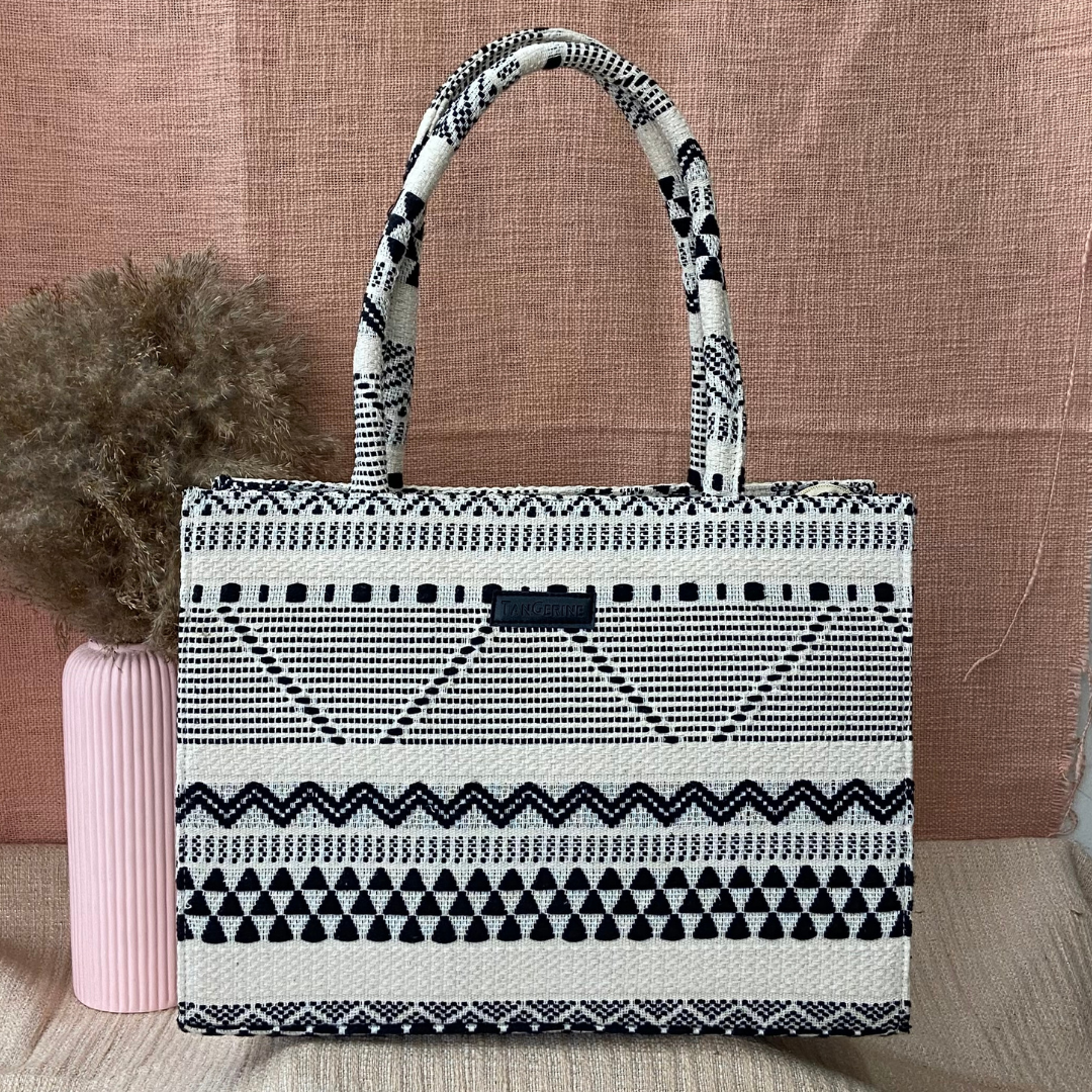 Emmy Black & White Tribal XL Tote Bag