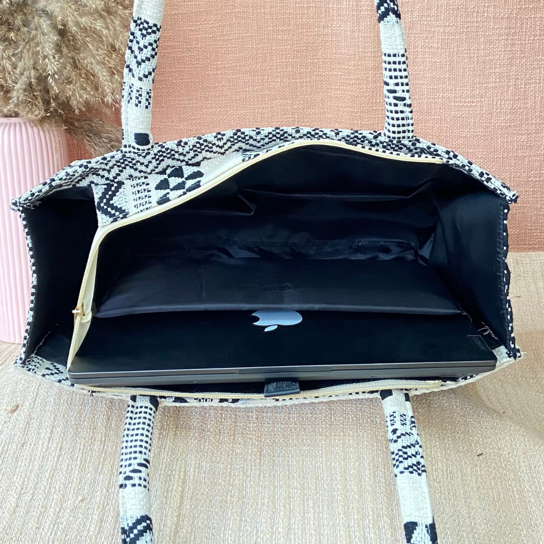 Emmy Black & White Tribal XL Tote Bag