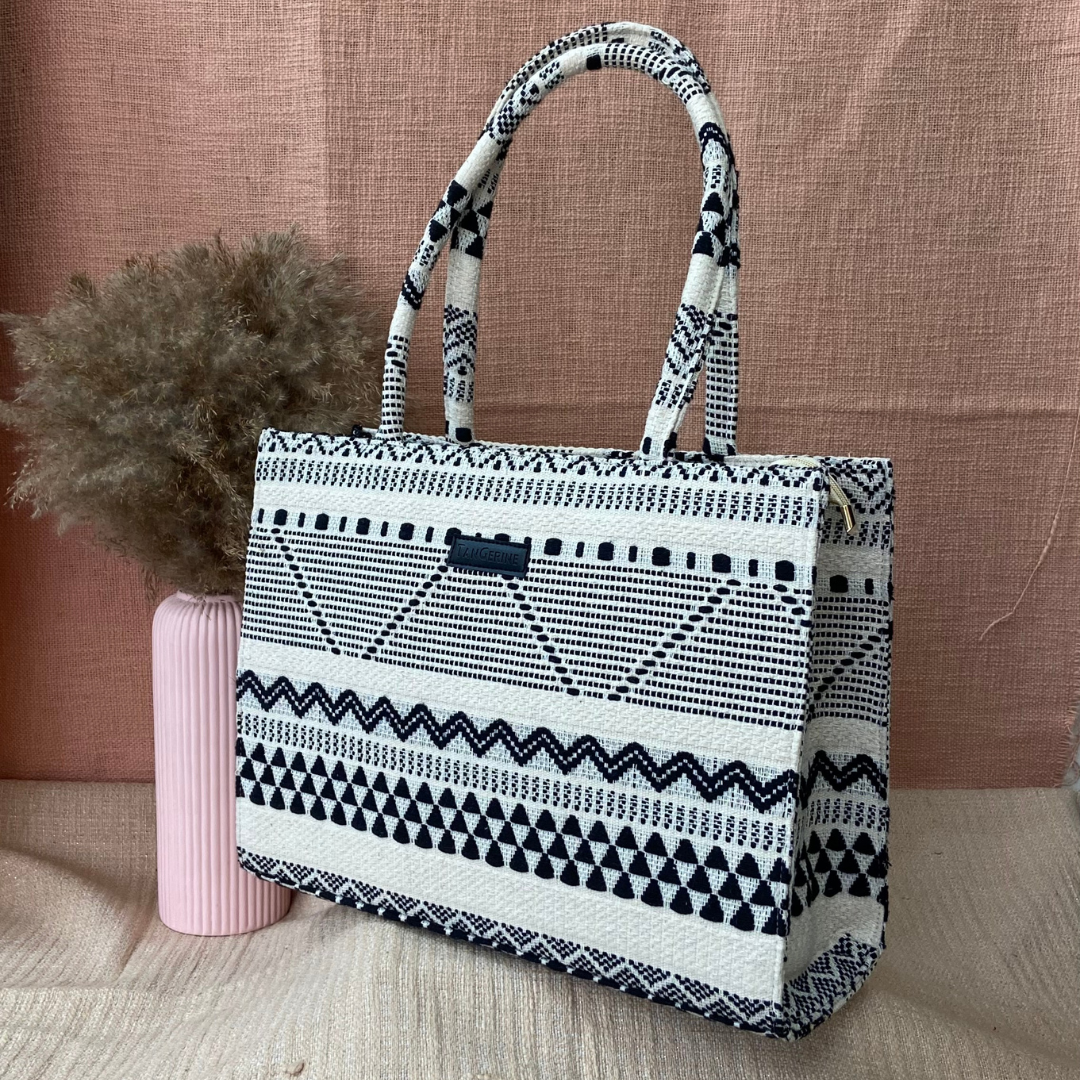 Emmy Black & White Tribal XL Tote Bag