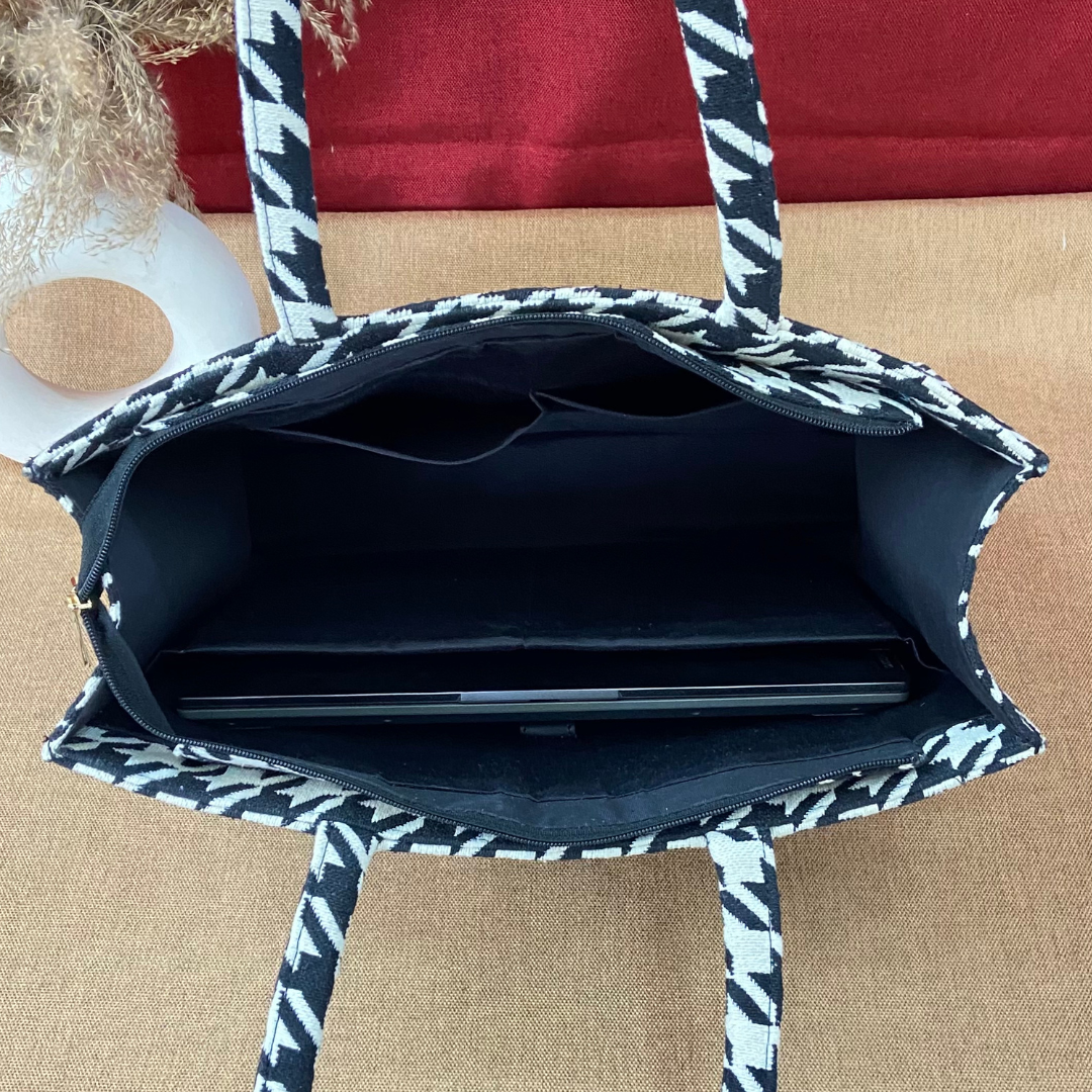 Emmy Black & White Vintage Big Print XL Tote Bag (New Style)