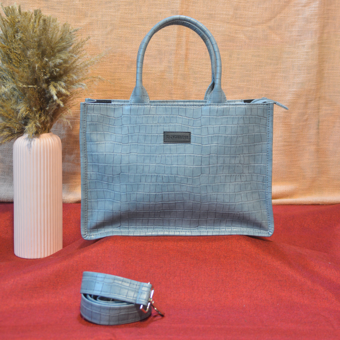 Emmy Cadet Grey Croc Medium Size Tote Bag