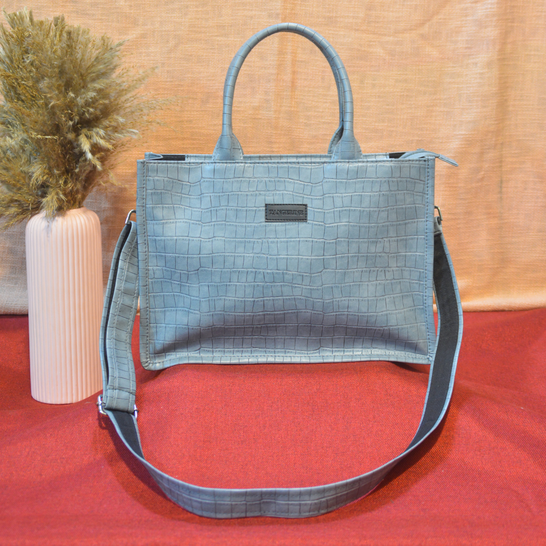 Emmy Cadet Grey Croc Medium Size Tote Bag