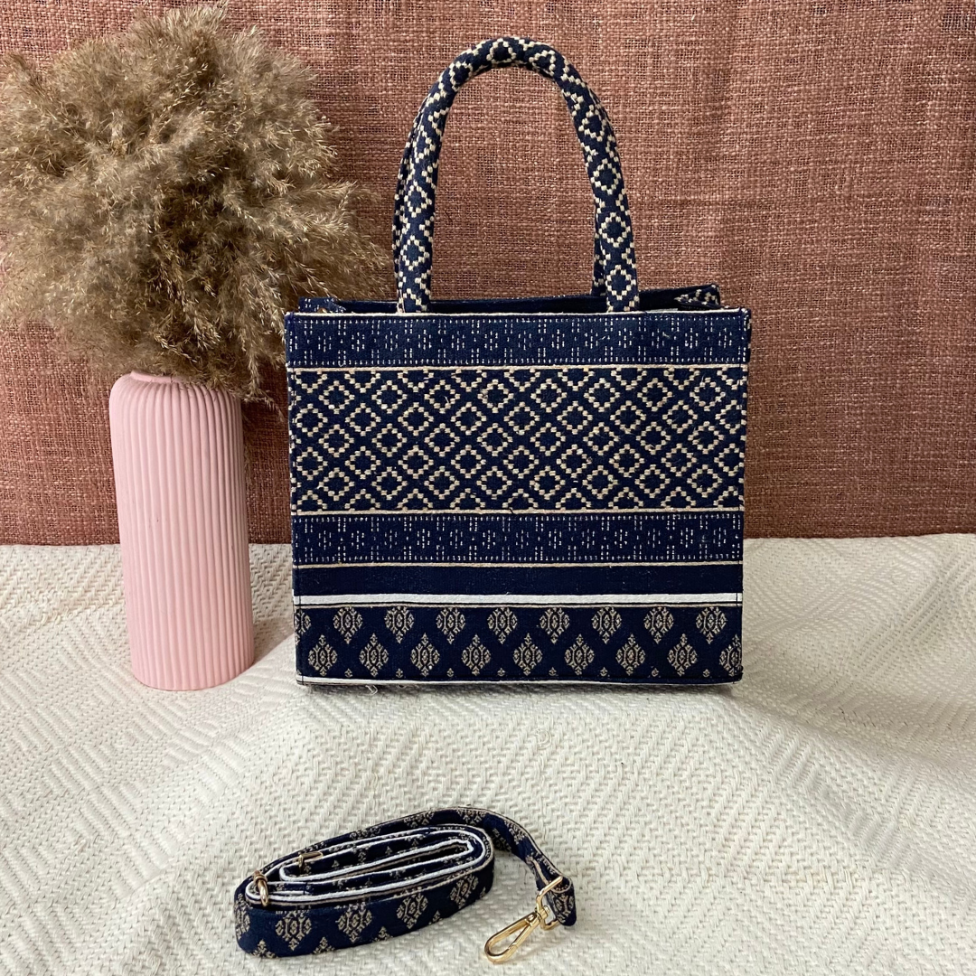 Emmy Dark Blue with White Diamond Medium Size Bag. (New Style)