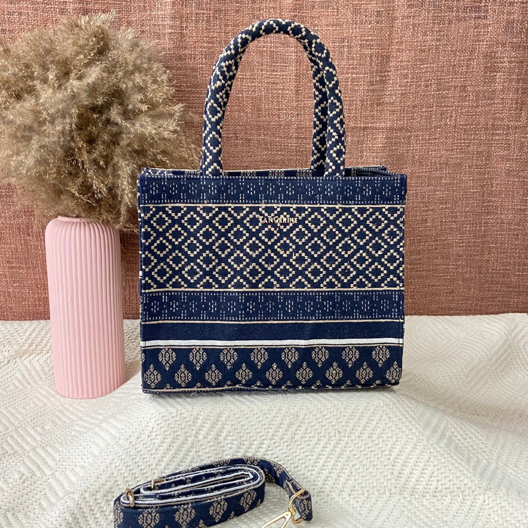 Emmy Dark Blue with White Diamond Medium Size Bag. (New Style)
