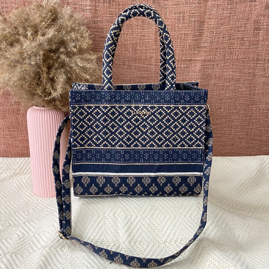 Emmy Dark Blue with White Diamond Medium Size Bag. (New Style)