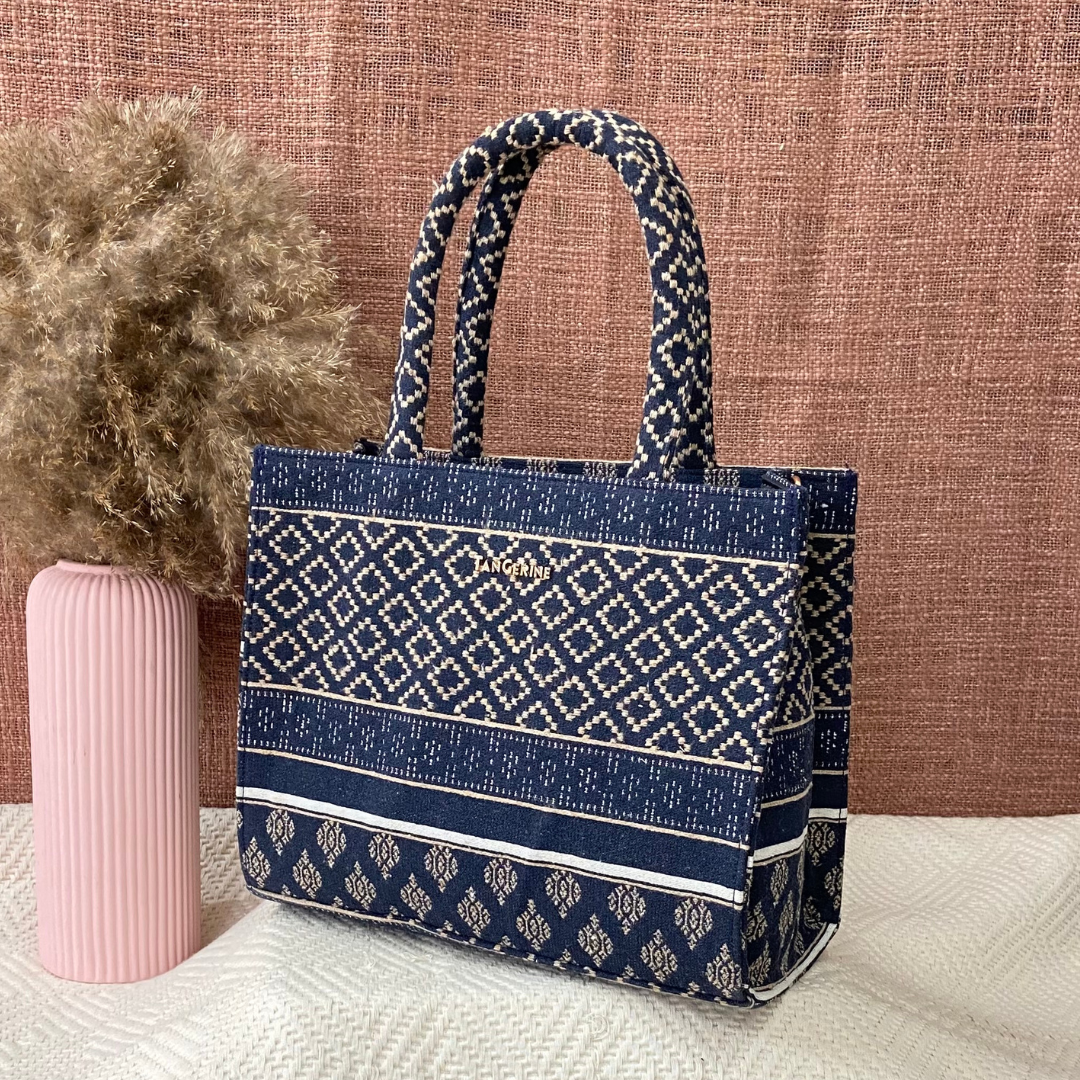 Emmy Dark Blue with White Diamond Medium Size Bag. (New Style)