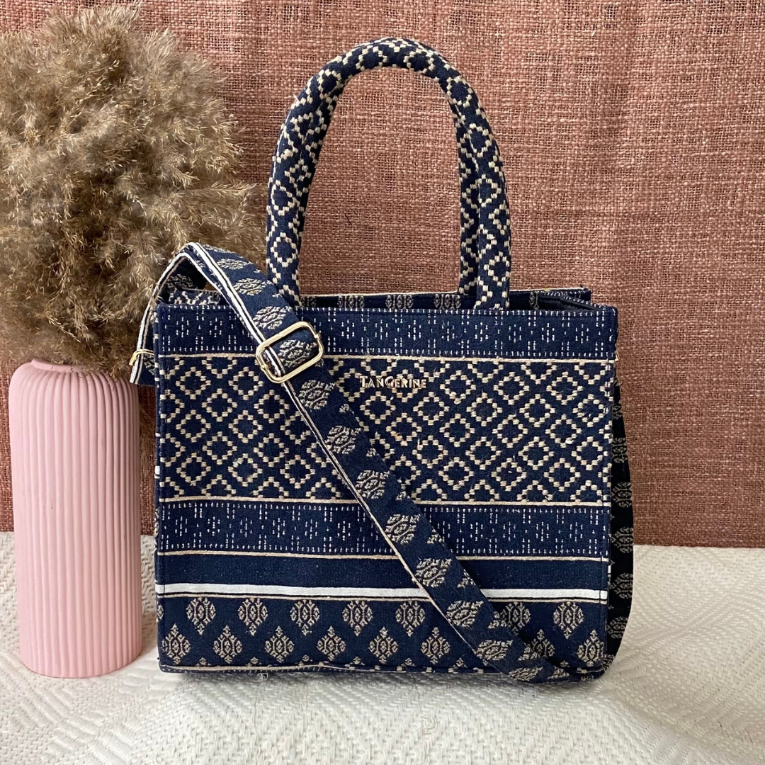 Emmy Dark Blue with White Diamond Medium Size Bag. (New Style)