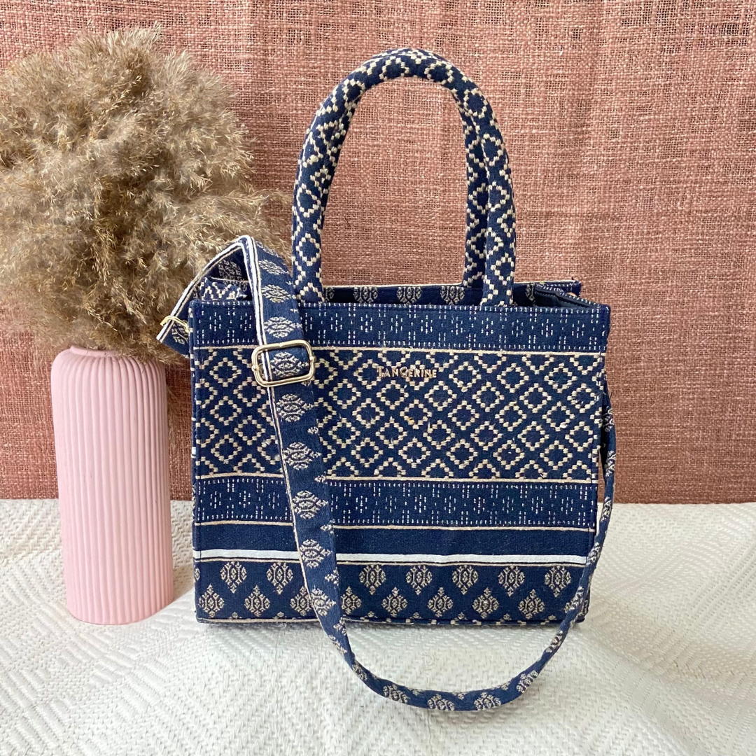 Emmy Dark Blue with White Diamond Medium Size Bag. (New Style)