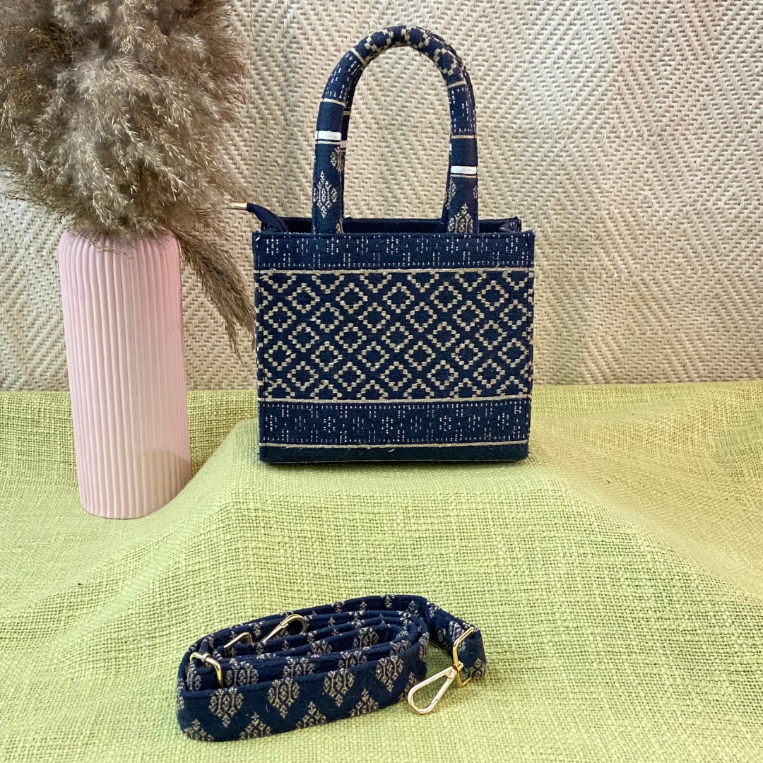 Emmy Dark Blue with White Diamond Mini Bag